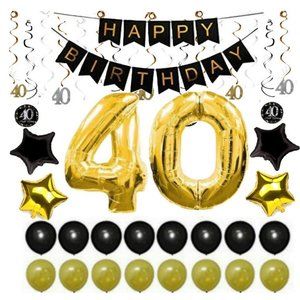 Black & Gold 40th Birthday Party Decorations set
